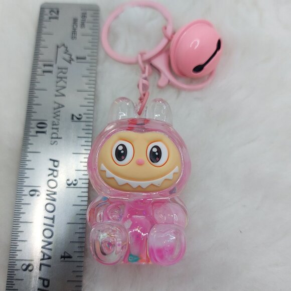 2/$19 Labubu Flowing Sand Exquisite pink keychain with bell - Picture 3 of 9